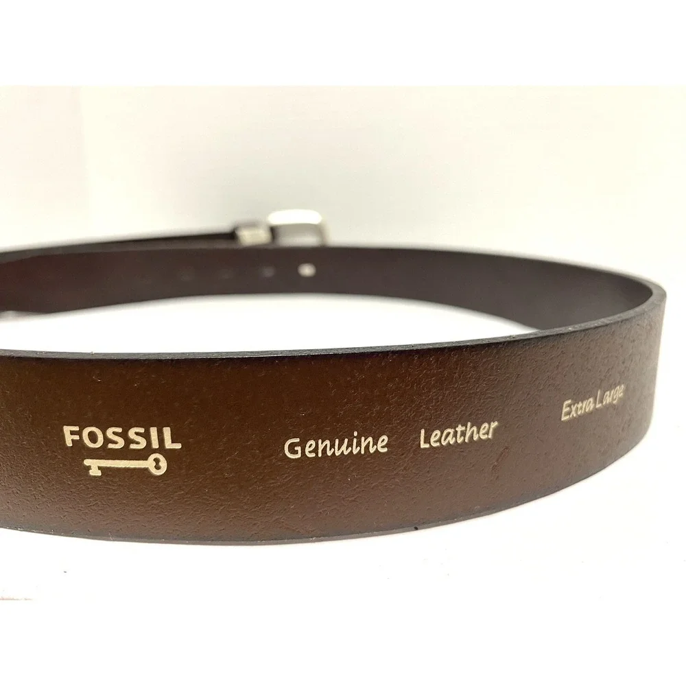 Fossil Mens Dark Brown Genuine Leather Belt Silver Buckle XL BT2191200